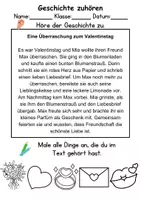 Vorschau - Arbeitsblätter - Valentinstag Leseverstehen und Wortschatz - DaZ/DaF, Deutsch, Sachunterricht - Seite 1