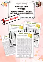 Vorschau - Arbeitsblätter - Quader und Würfel - Suchsel - Wortsuchrätsel - DAF / DAZ - Deckblatt