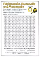 Vorschau - Arbeitsblätter - Flächenmaße, Raummaße, Massenmaße - Suchsel - Wortsuchrätsel DAF/DAZ - Seite 1