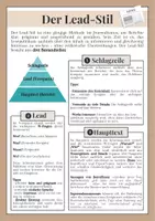 Vorschau - Merkblätter - Merkblatt: Der Lead-Stil (Bericht/Zeitungsartikel, Kl. 8-9) - Deckblatt