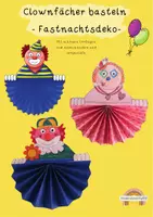Vorschau - Mal- und Bastelvorlagen - Clownfächer basteln - Fastnachtsdeko - Karnevalsdeko - Deckblatt