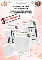 Vorschau - Arbeitsblätter - Variablen, Gleichungen - Suchsel - Wortsuchrätsel - DAF / DAZ - Deckblatt