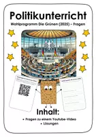 Vorschau - Arbeitsblätter - Wahlprogramm Die Grünen 2025. Fragen zu einem Youtube-Video. Bundestagswahl 2025 - Deckblatt