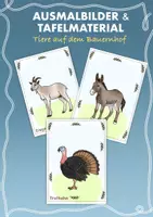 Vorschau - Mal- und Bastelvorlagen - Tiere auf dem Bauernhof - Truthahn, Esel, Ziege - Deckblatt