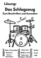 Vorschau - Arbeitsblätter - Das Schlagzeug: Ausmalbild zum Beschriften (+ Lösung) - Seite 1
