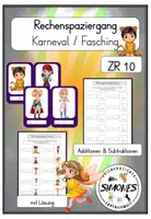 Vorschau - Stationenlernen - Karneval / Fasching Rechenspaziergang ZR 10 - Deckblatt