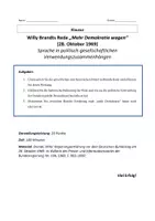 Vorschau - Test - Klausur – Redeanalyse – Willy Brandt „Mehr Demokratie wagen“ (1969) – Oberstufe – Sprachliche und historische Untersuchung - Seite 1