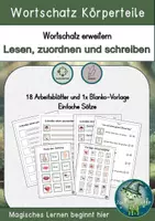 Vorschau - Arbeitsblätter - Wortschatz Körperteile: zuordnen, lesen und schreiben - Deckblatt