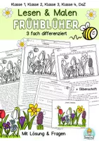 Vorschau - Arbeitsblätter - Lesen, verstehen und malen Frühblüher Klasse 2, 3 4, DaZ, DaF Leseübung, Leseverstehen - Deckblatt