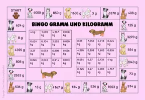 Vorschau - Stationenlernen - Hunde Gewichte Bingo Kilogramm Gramm Mathe 3.Klasse 4.Klasse - Seite 3