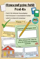 Vorschau - Bildkarten - Post-it - fehlende Hausaufgabe (Klasse 1-4) - Deckblatt