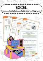 Vorschau - Arbeitsblätter - Tabellenkalkulation: Summe, Multiplizieren, Subtrahieren, Diagramm; Vorbereitung auf die Excel-Probe - Deckblatt