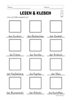 Vorschau - Arbeitsblätter - Lesen & Kleben - Gemüse - Seite 1
