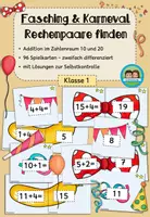Vorschau - Spiele - Fasching/ Karneval: Rechenpaare - Plus/ Addition im Zahlenraum 10/20 (Klasse 1) - Deckblatt