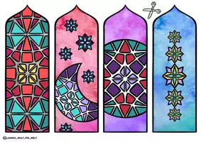 Vorschau - Mal- und Bastelvorlagen - Bastelvorlage "Ramadan-Lesezeichen" Ausmalbild NEU 2025 - Seite 1