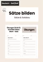 Vorschau - Arbeitsblätter - Sätze bilden Übungen: Wort-Satz - Deckblatt