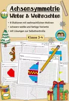 Vorschau - Arbeitsblätter - Achsensymmetrie: Weihnachtliche Motive - Stationenlernen (Klasse 3-4) - Deckblatt