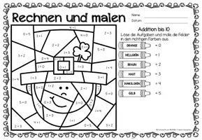 Voorbeeld - Rechen-Mal-Blätter - Addition bis 10 (St. Patrick's Day) | Wiskunde Duits - Pagina 2