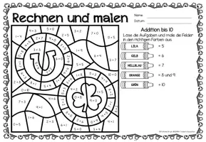 Voorbeeld - Rechen-Mal-Blätter - Addition bis 10 (St. Patrick's Day) | Wiskunde Duits - Pagina 3