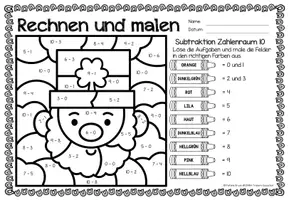Voorbeeld - Rechen-Mal-Blätter - Subtraktion ZR 10 (St. Patrick's Day) Wiskunde Duits - Pagina 2