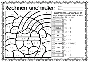 Voorbeeld - Rechen-Mal-Blätter - Subtraktion ZR 10 (St. Patrick's Day) Wiskunde Duits - Pagina 3