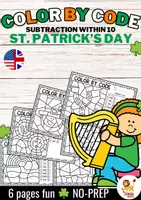 Voorbeeld - Color by code - Subtraction within 10 (St. Patrick's Day) Wiskunde Engels - Voorblad