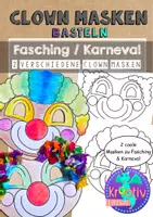 Vorschau - Mal- und Bastelvorlagen - Masken basteln - Clowns Karneval Fasching Zirkusprojekt - Deckblatt