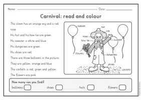 Vorschau - Arbeitsblätter - Carnival read and colour - 9 Bilder, 2-fach differenziert (Englisch) - Seite 2