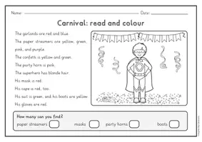 Vorschau - Arbeitsblätter - Carnival read and colour - 9 Bilder, 2-fach differenziert (Englisch) - Seite 3