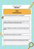 Vista previa - Refuerzo / NEE / Materiales de apoyo - Biologia 1 ESO Examen sobre los Invertebrados - página 1