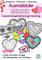 Vorschau - Stundenentwürfe - Herzen Ausmalbilder Muttertag, Valentinstag, Kunstunterricht - Deckblatt