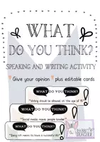 Vorschau - Aufgabenkarten - Speaking/writing activity: What do you think? (give your opinion) - Deckblatt