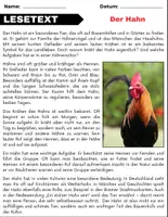 Vorschau - Spiele - Der Hahn: Leseverständnis und Kreuzworträtsel mit Lösungen - Seite 1