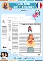 Vista previa - Hojas de trabajo - L’AMOUR PROPRE ET LES RELATIONS SAINES : Lecture - Portada