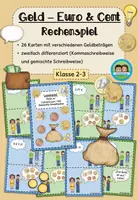 Vorschau - Aufgabenkarten - Rechenspiel: Geld - Euro und Cent im Zahlenraum 100 (Klasse 2-3) - Deckblatt