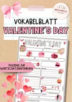 Vorschau - Arbeitsblätter - Valentine´s Day | Vokabelblatt | Wortschatz - Deckblatt