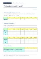 Vorschau - Arbeitsblätter - Ziffernsummenregel / Quersummenregel (Teilbarkeit durch 3 und 9) - Seite 1