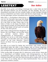 Vorschau - Arbeitsblätter - Der Adler: Leseverständnis und Kreuzworträtsel mit Lösungen - Seite 1