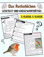 Vorschau - Arbeitsblätter - Das Rotkehlchen: Leseverständnis und Kreuzworträtsel mit Lösungen - Deckblatt