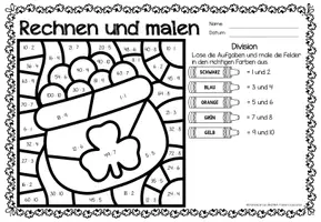 Vorschau - Arbeitsblätter - Rechen-Mal-Blätter - Division (St. Patrick's Day) - Seite 1