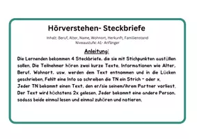 Vista previa - Tarjetas / Manipulativos - A1_AUDIO_2_HÖREN_STECKBRIEF_Alter_Wohnort_Name_Herkunft - página 1