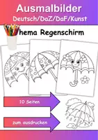 Vorschau - Arbeitsblätter - Ausmalbilder Thema Regenschirm - Grundschule - Bastelvorlagen - Deckblatt