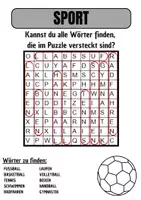 Vorschau - Arbeitsblätter - Wortsuche Thema SPORTARTEN mit Lösung - DaZ/DaZ/Deutsch - Seite 1