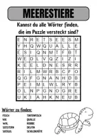 Vorschau - Spiele - Wortsuche Thema MEERESTIERE mit Lösung - DaZ/DaZ/Deutsch - Deckblatt