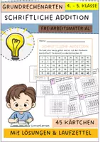 Vorschau - Aufgabenkarten - Schriftliche Addition (45 Aufgabenkarten mit Lösungen, Laufzettel, mit drei Summanden) - Deckblatt