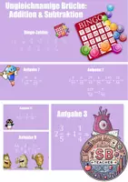 Vorschau - Spiele - Ungleichnamige Brüche addieren/subtrahieren: Bingo-Spiel (PowerPoint) - Deckblatt