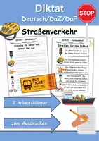 Vorschau - Arbeitsblätter - GRATIS - Diktat Thema Straßenverkehr - DaZ/DaF, Deutsch (Klasse 1 bis 4) - Deckblatt