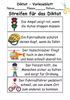 Vorschau - Arbeitsblätter - GRATIS - Diktat Thema Straßenverkehr - DaZ/DaF, Deutsch (Klasse 1 bis 4) - Seite 1