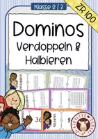 Vorschau - Unterrichtsreihen - Verdoppeln & Halbieren bis 100 – Domino Spiel Mathe Grundschule (Zahlenraum 100, Klasse 2/3) - Deckblatt