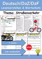 Vorschau - Arbeitsblätter - Straßenverkehr Leseverstehen und Wortschatz - DaZ/DaF, Deutsch, Sachunterricht - Deckblatt